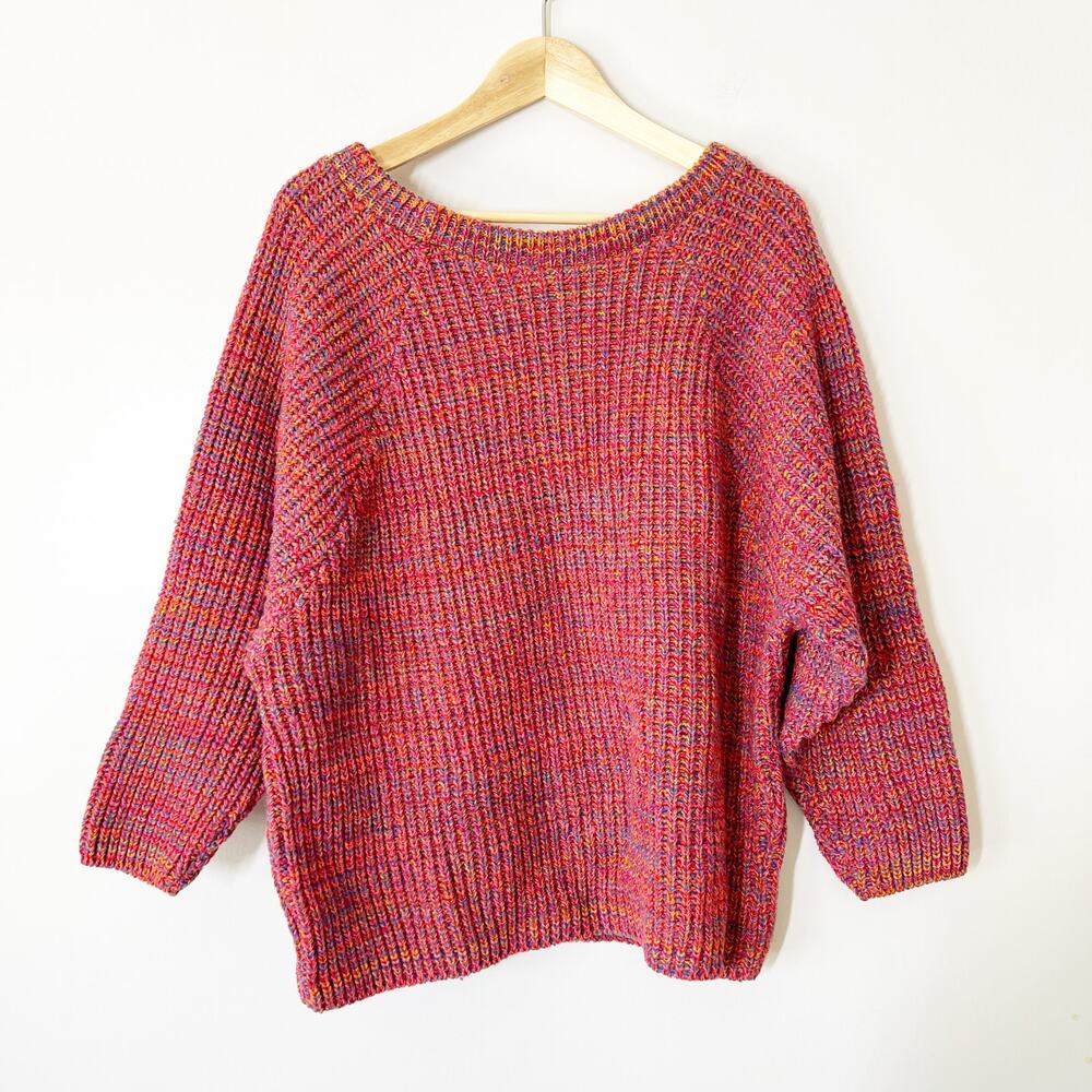 80s Betsey Johnson Punk Label Pink Rainbow Cropped Sweater One Size